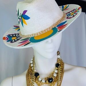 Hand Painted Colorful Floral Fedora Hat